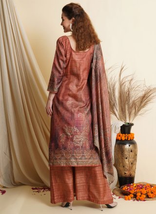 Tussar Silk Brown Digital Print Trendy Salwar Suit