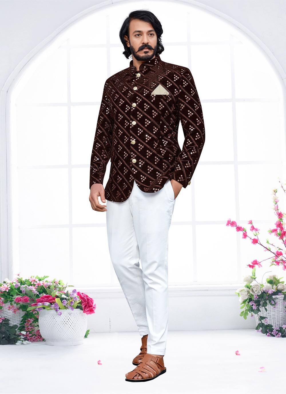 Buy Online Velvet Brown Jodhpuri Suit 236300