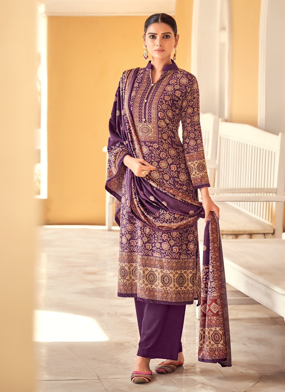 GANGA PRESENTS LUNA C1193-C1198 SERIES INDIAN WOMEN EMBROIDERY CASUAL WEAR VELVET  PALAZZO SUIT WINTER COLLECTION S29