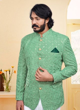 Velvet Embroidered Green Jodhpuri Suit