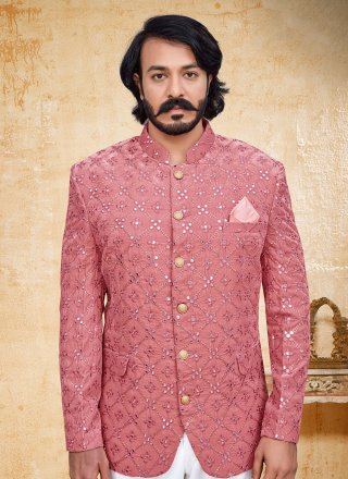 Velvet Embroidered Pink Jodhpuri Suit