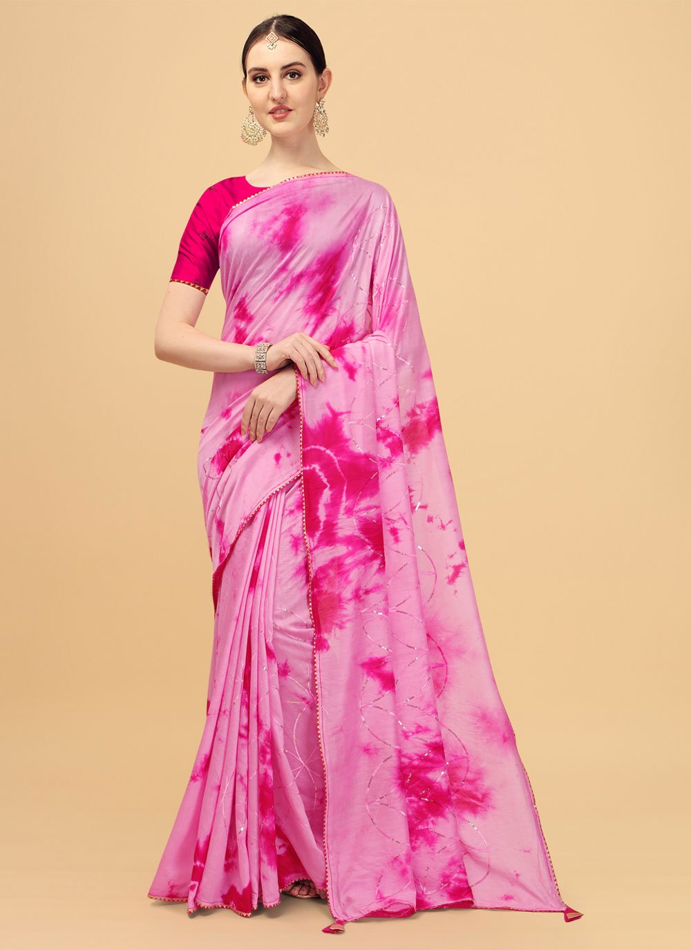 Vichitra Silk Pink Stone Classic Saree