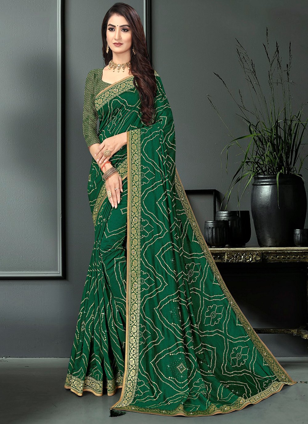 Vichitra Silk Printed Classic Saree in Sea Green