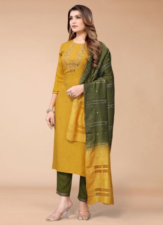 Viscose Embroidered Mustard Straight Salwar Suit
