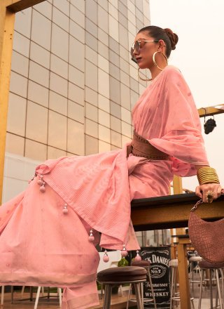 Viscose Pink Weaving Designer Saree