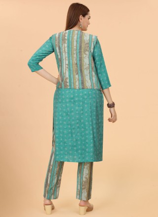 Viscose Sea Green Designer Kurti