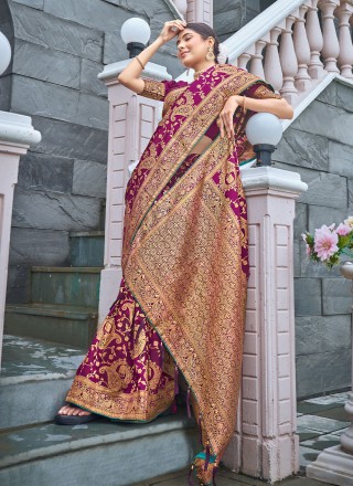 Weaving Banarasi Silk Contemporary Saree in Purple