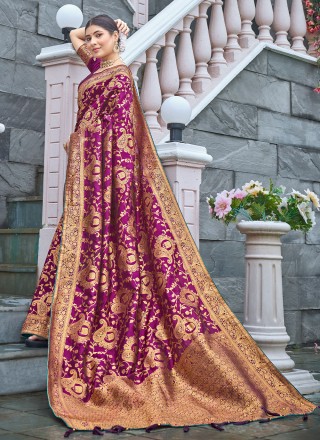 Weaving Banarasi Silk Contemporary Saree in Purple