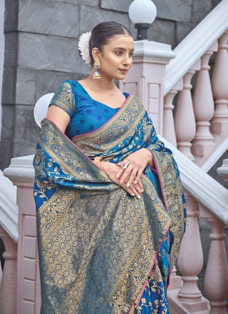 Weaving Banarasi Silk Designer Saree in Turquoise