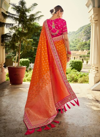 Weaving Banarasi Silk Orange Contemporary Saree