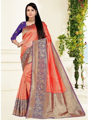 Weaving Banarasi Silk Red Classic Designer Saree