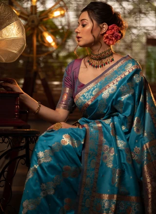 Weaving Banarasi Silk Trendy Saree in Turquoise