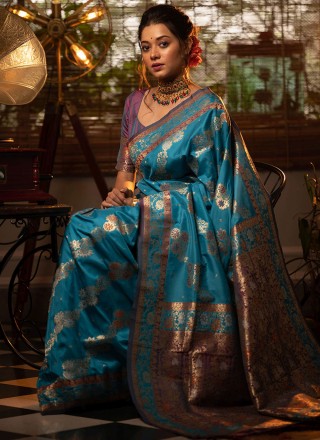 Weaving Banarasi Silk Trendy Saree in Turquoise