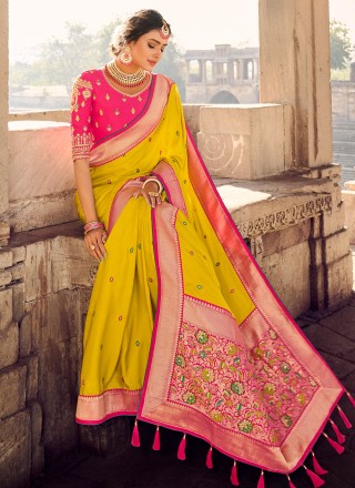 Weaving Banarasi Silk Yellow Classic Saree