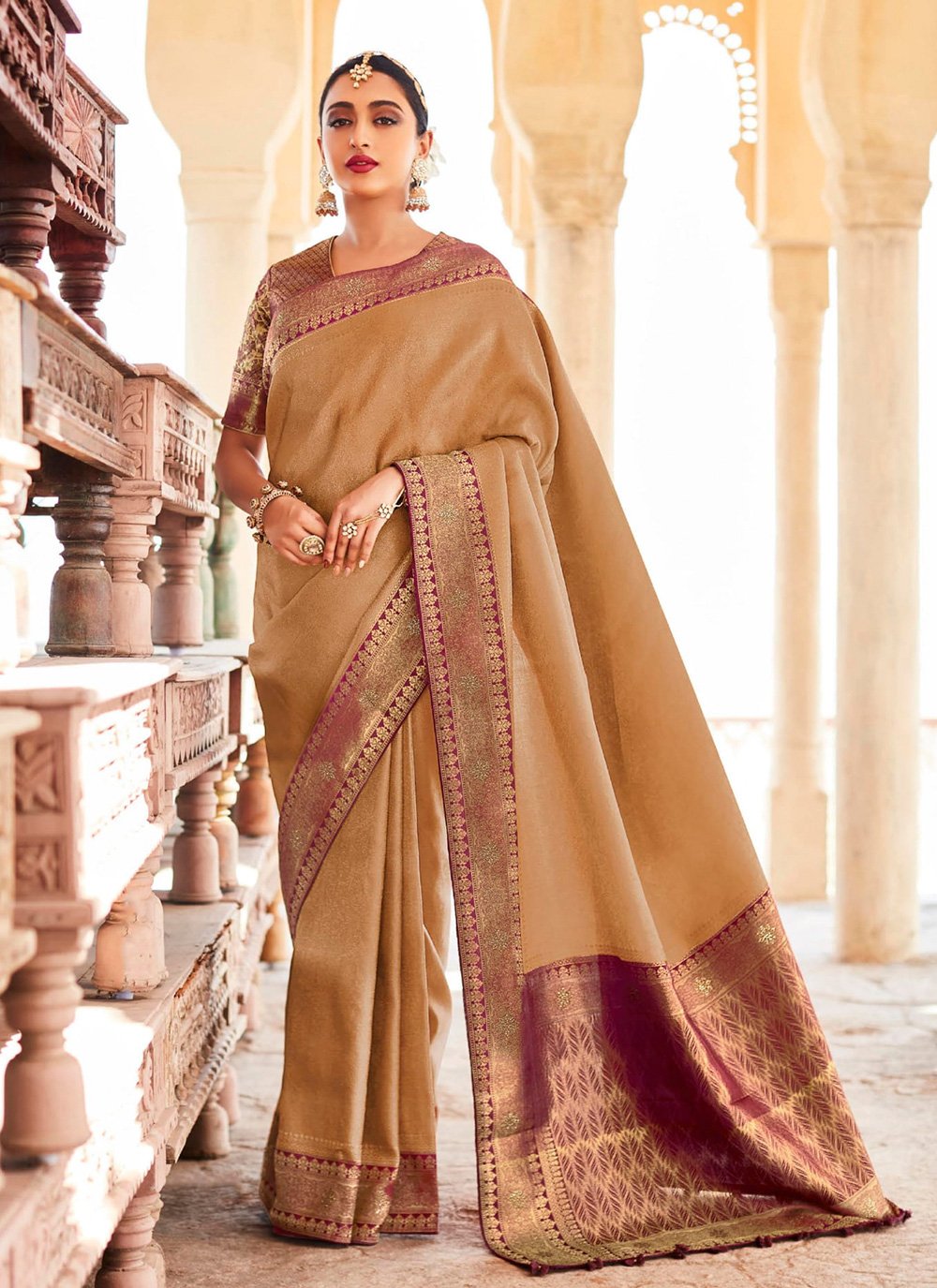 Weaving Brown Silk Designer Saree