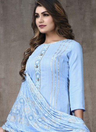 Weaving Cotton Aqua Blue Trendy Salwar Suit