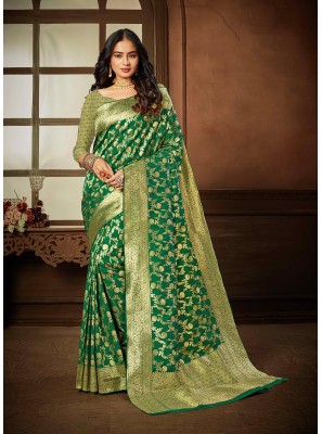 Weaving Green Art Silk Trendy Saree