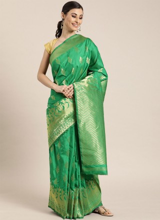 Weaving Green Kanjivaram Silk Traditional Designer Saree