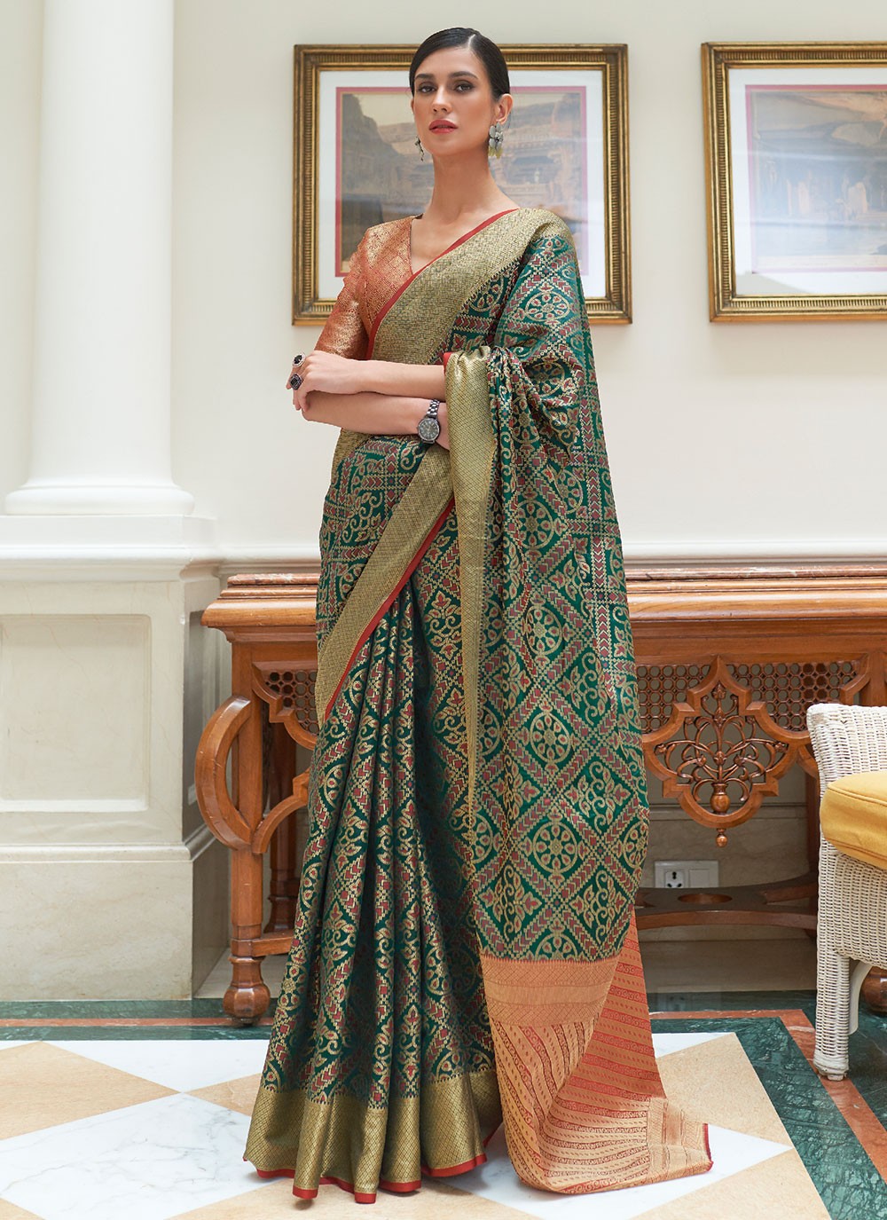 Weaving Green Patola Silk  Classic Saree