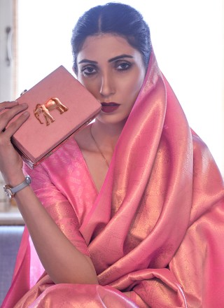 Weaving Handloom silk Pink Contemporary Saree