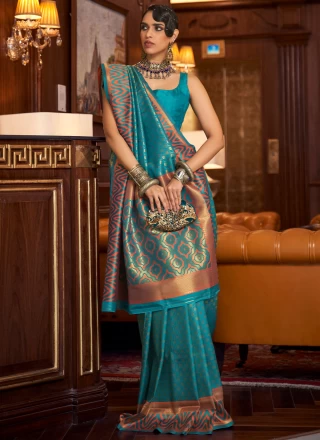 Weaving Handloom silk Trendy Saree in Turquoise