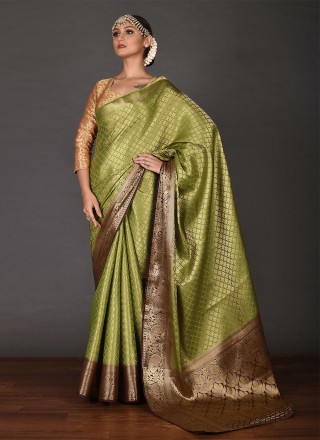Weaving Kanjivaram Silk Green Trendy Saree