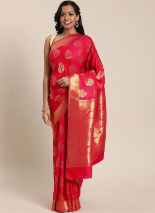 Weaving Kanjivaram Silk Pink Traditional Designer Saree