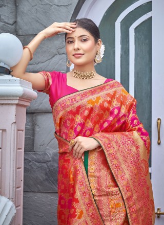Weaving Multi Colour Banarasi Silk Classic Saree