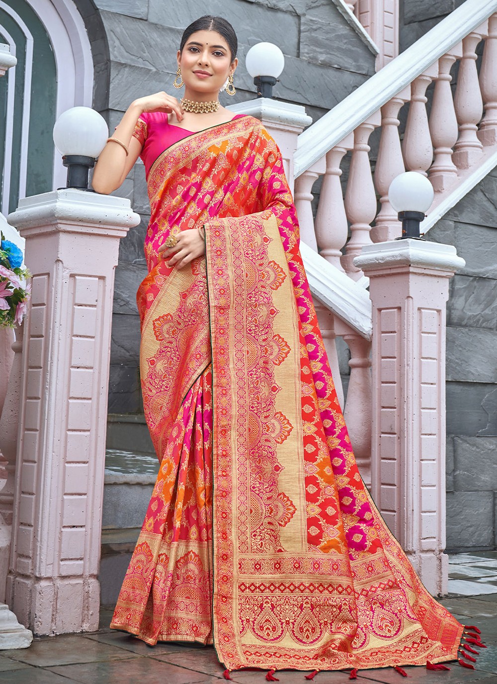 Bridal saree collection, Multi Color art silk asian sarees