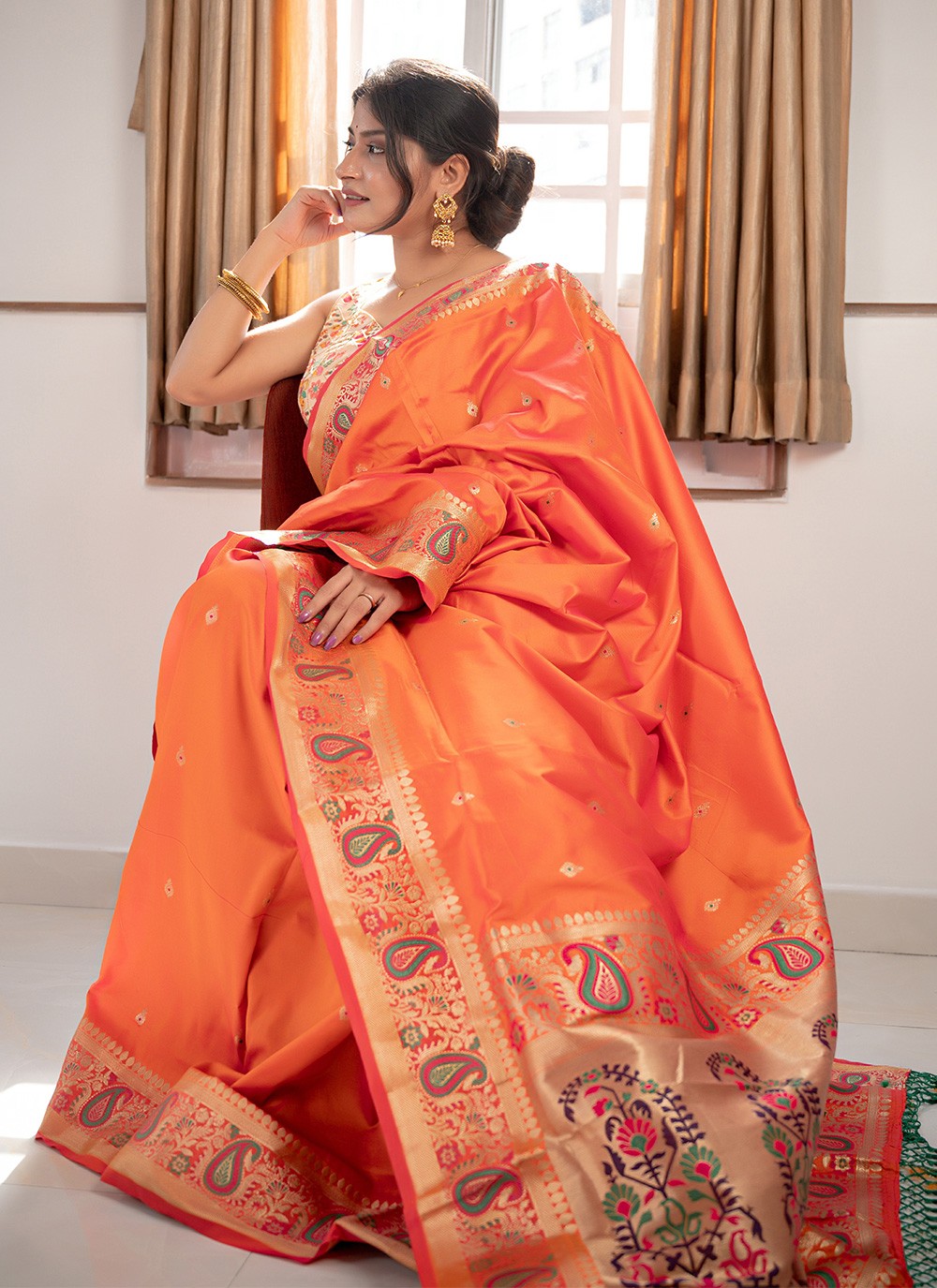 Weaving Orange Traditional Designer Saree