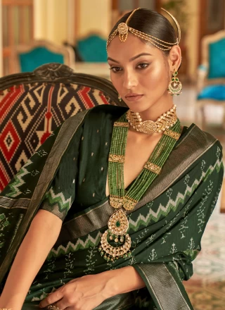 Weaving Patola Silk  Green Trendy Saree