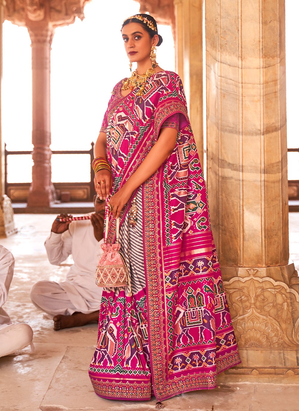 Weaving Patola Silk  Off White Traditional Designer Saree