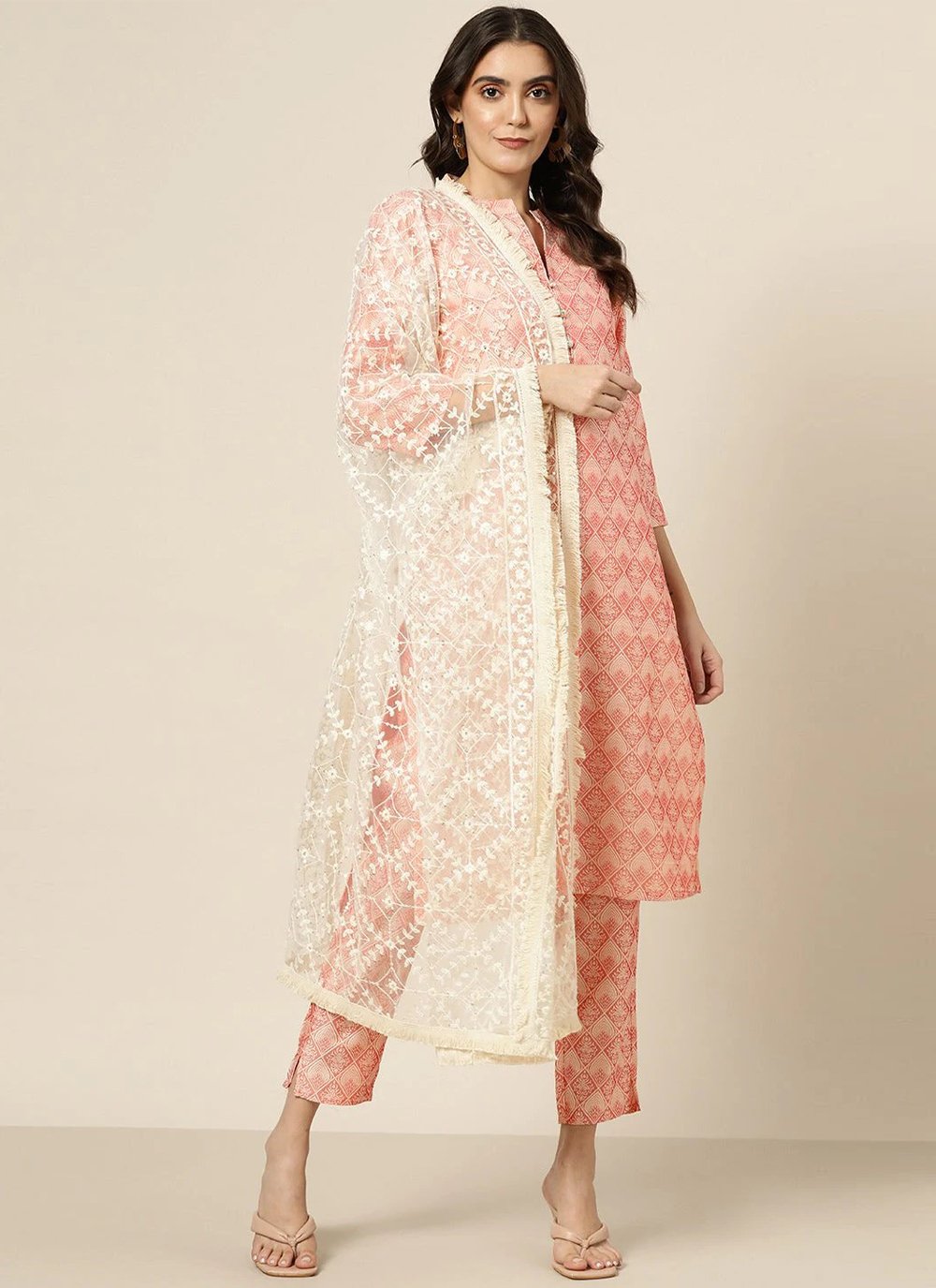 Weaving Pink Jacquard Silk Readymade Salwar Suit