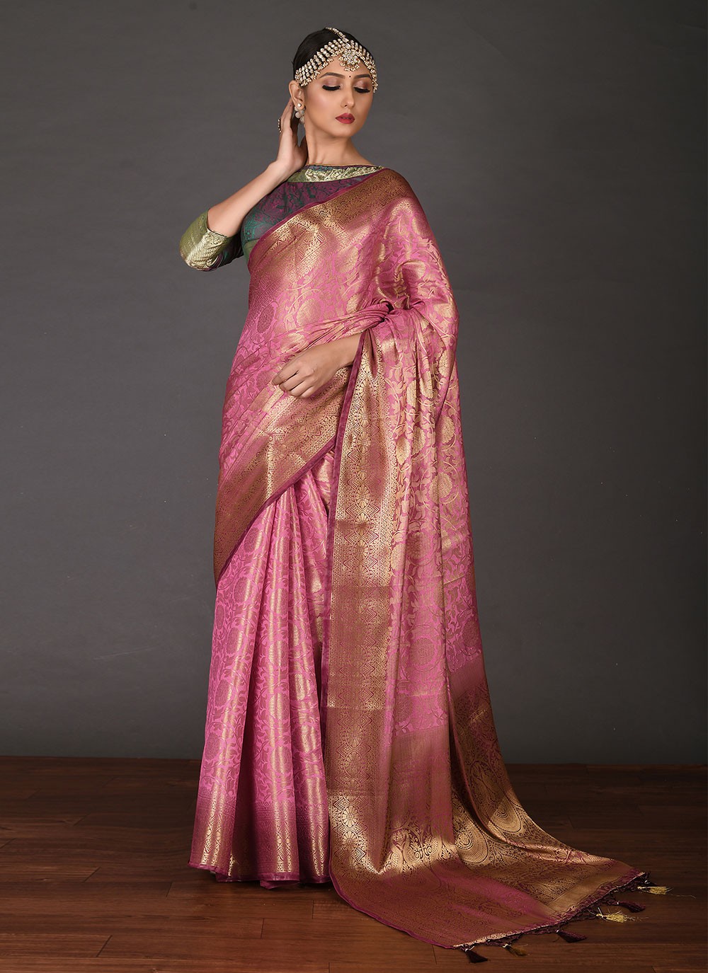 Off-White and Pink Zari Base Kanjivaram Silk Saree – Mohi fashion