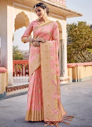 Weaving Pink Linen Classic Saree