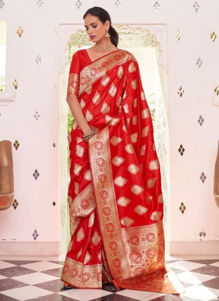 Weaving Red Classic Designer Saree