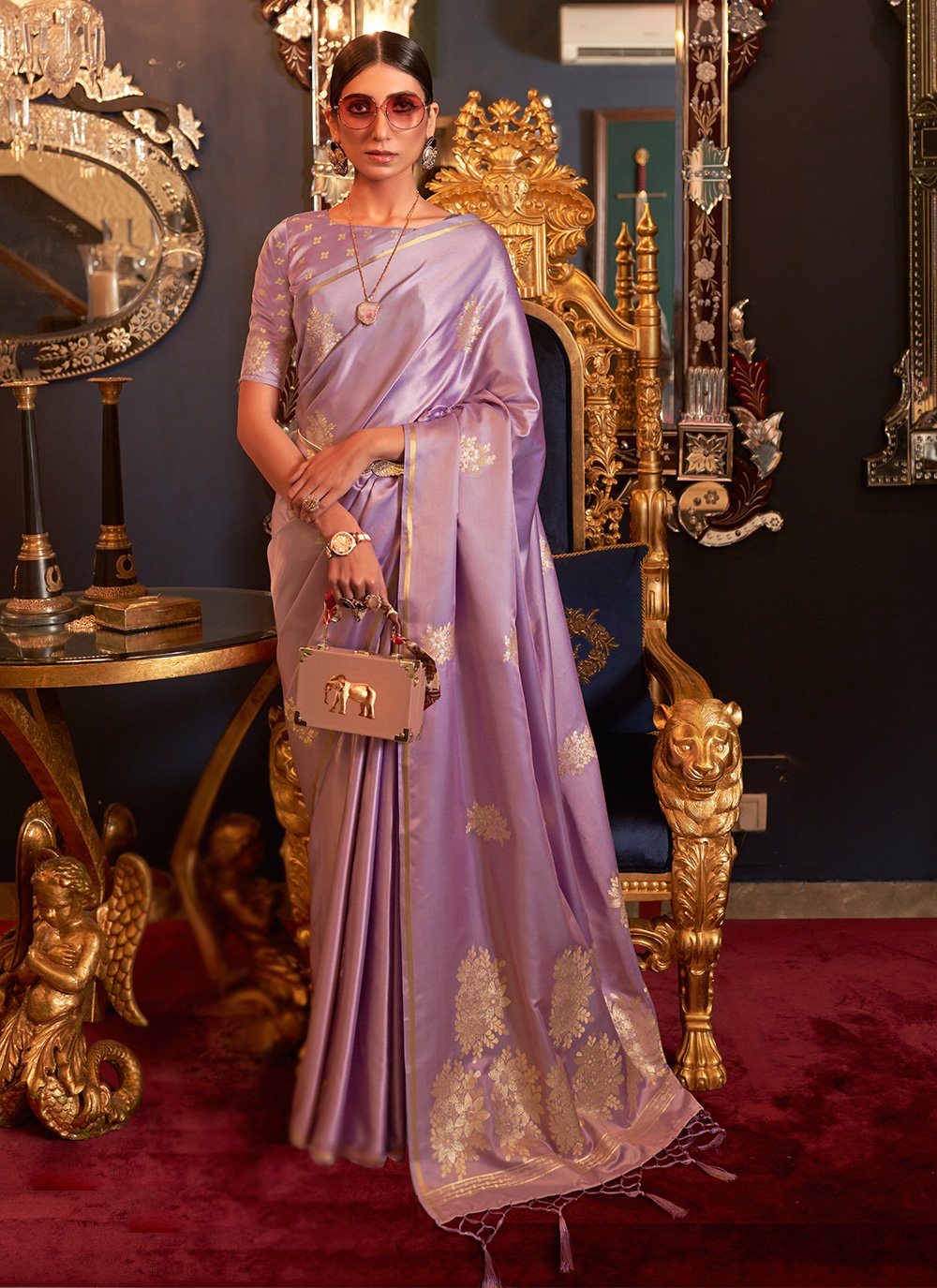 Weaving Satin Traditional Saree in Purple