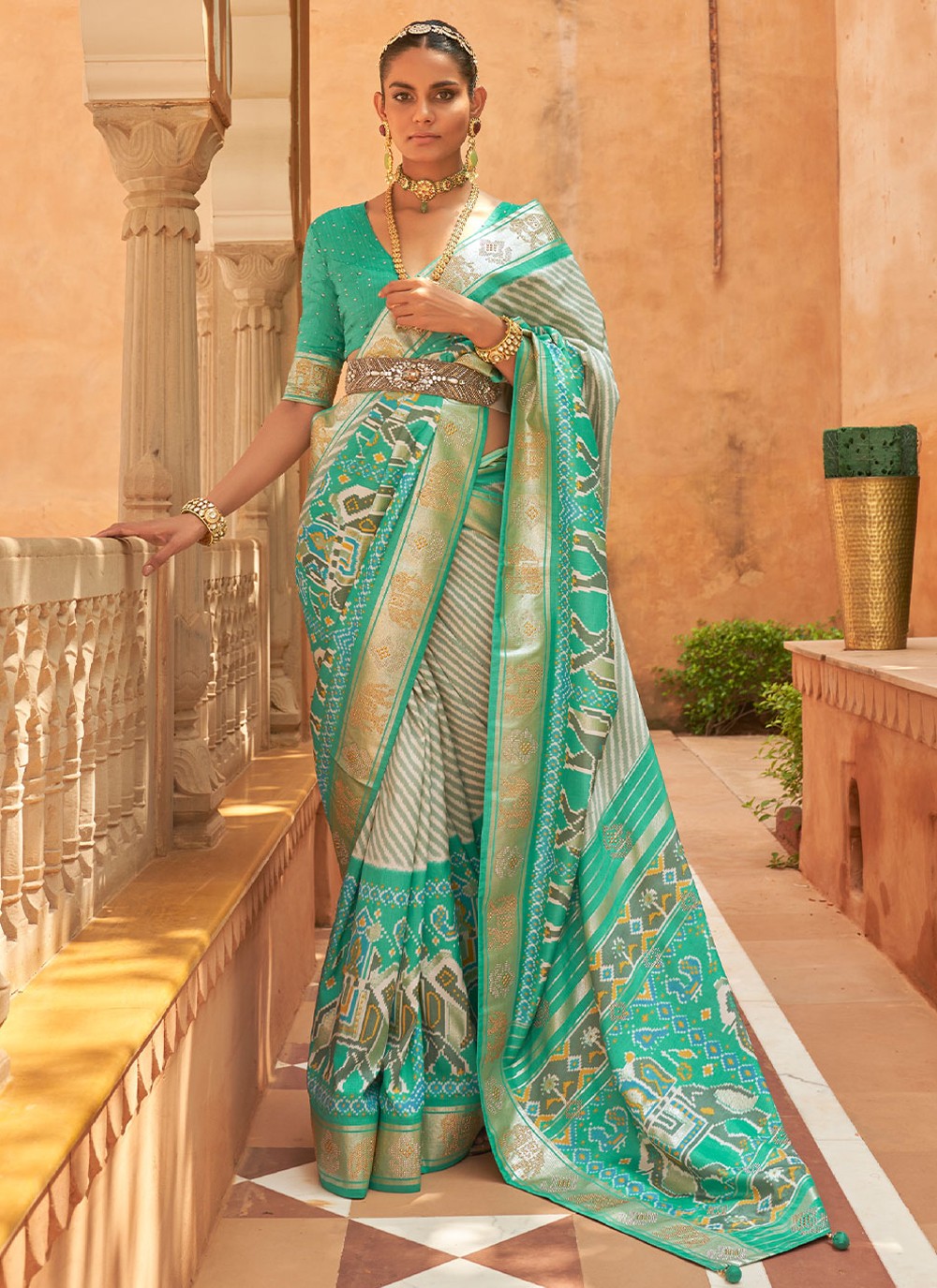 Woven Zari Silk Seafoam Green Saree|SARV148845