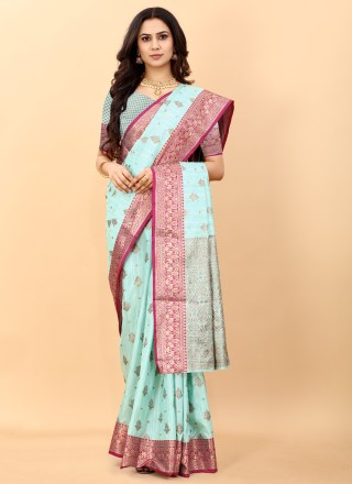 Weaving Silk Classic Designer Saree in Aqua Blue