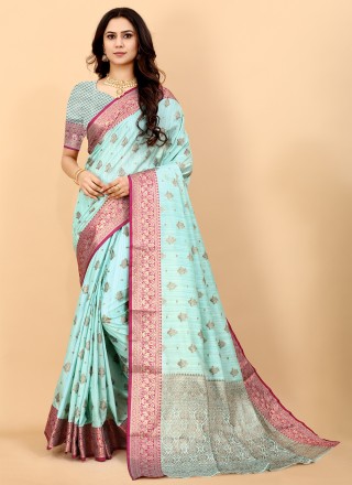 Weaving Silk Classic Designer Saree in Aqua Blue