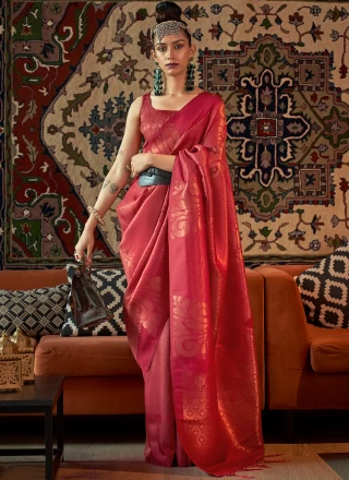 Weaving Silk Contemporary Style Saree in Red