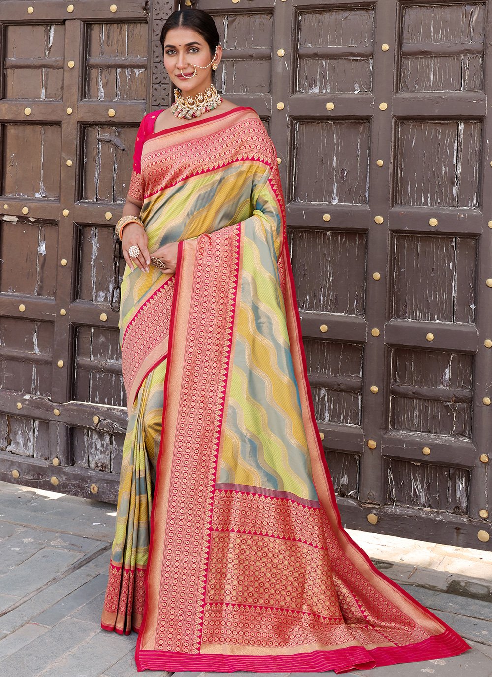 Weaving Silk Multi Colour Traditional Designer Saree