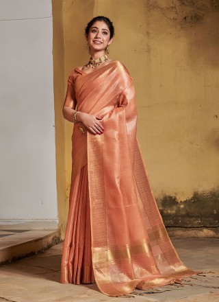 Weaving Silk Peach Designer Saree
