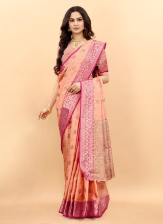 Weaving Silk Traditional Designer Saree in Peach