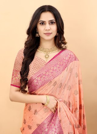 Weaving Silk Traditional Designer Saree in Peach