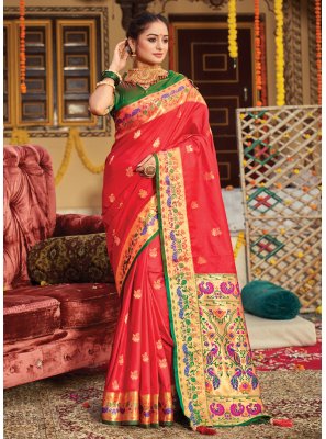 Weaving Silk Traditional Saree in Red