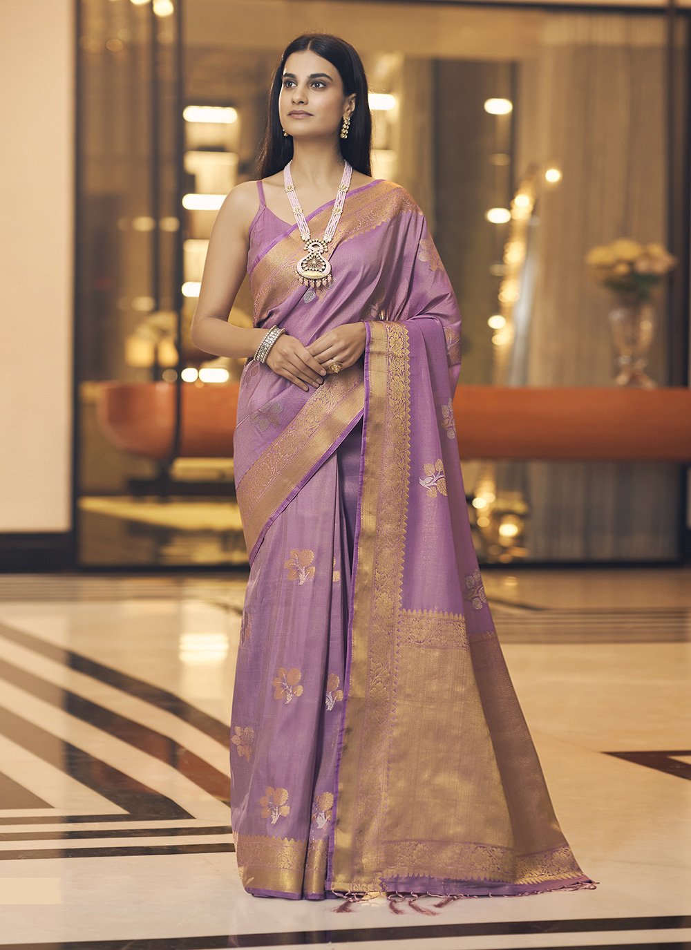 Weaving Tissue Silk Saree in Purple