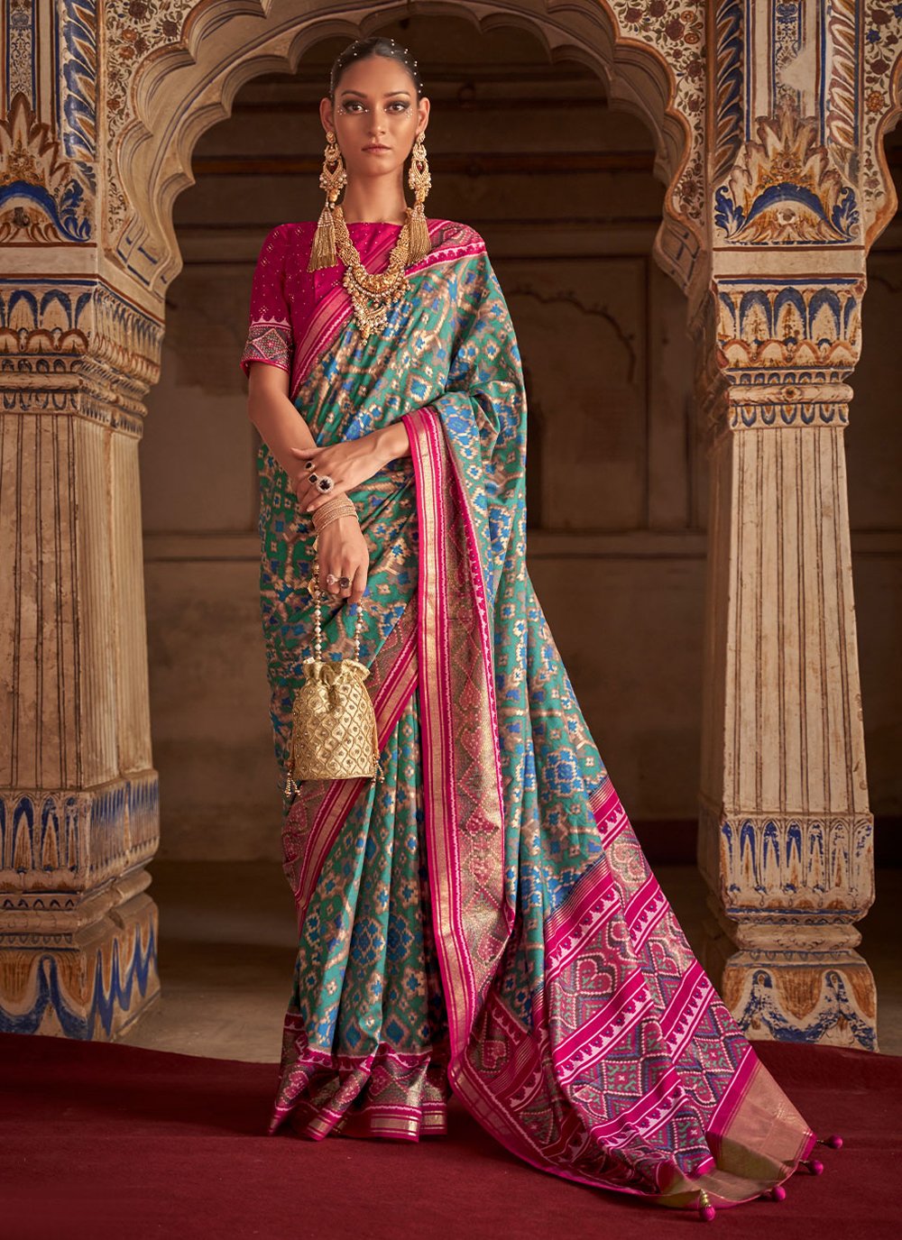 Weaving Turquoise Patola Silk  Classic Saree