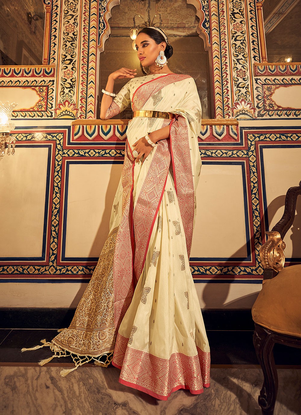 Saree Blouse Indian Ethnic Cultural Wedding Designer Tussar Silk Party wear Sari 