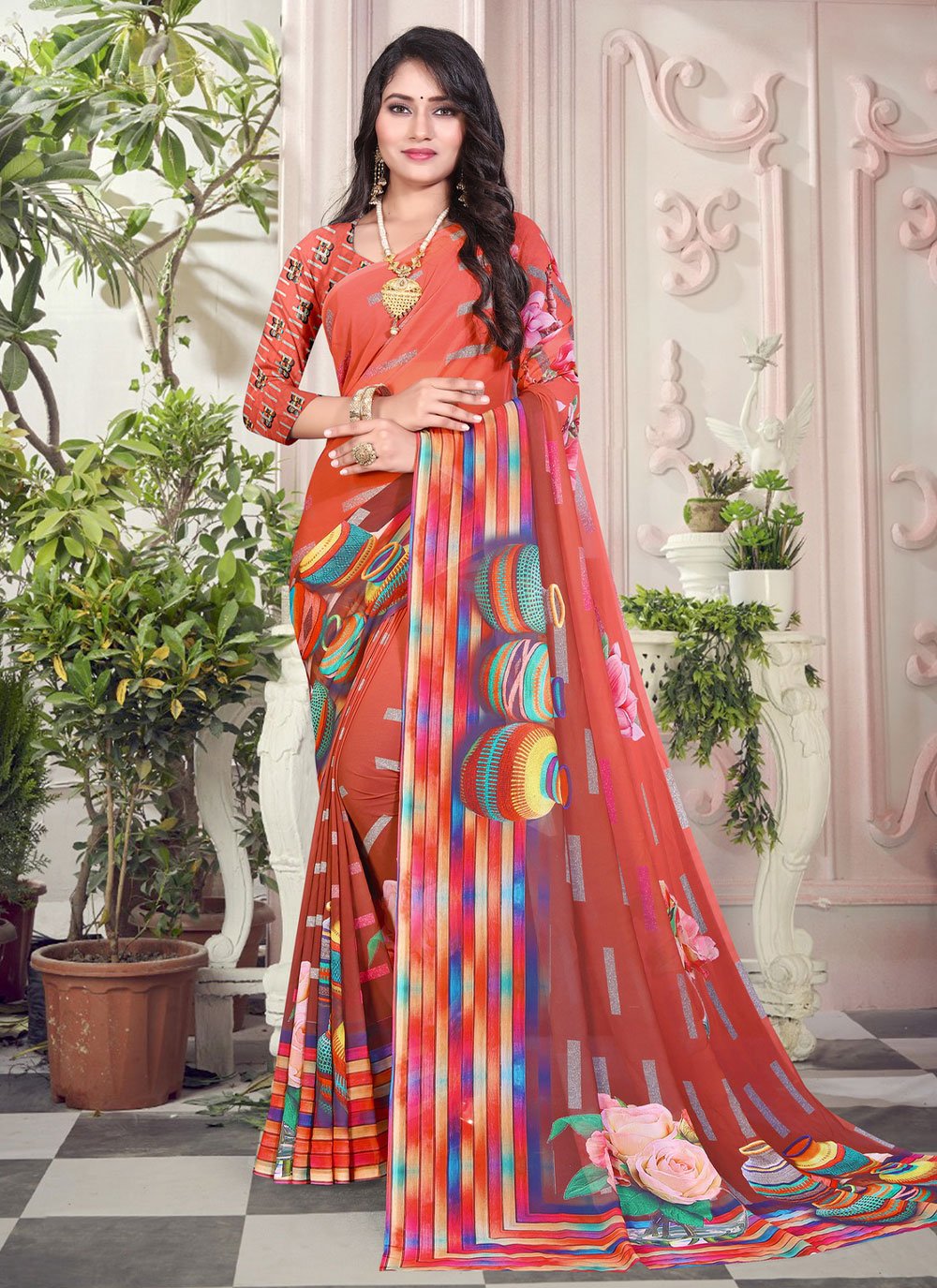 Weight Less Contemporary Saree in Peach